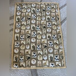 Cat quilt blanket throw blanket handmade tan